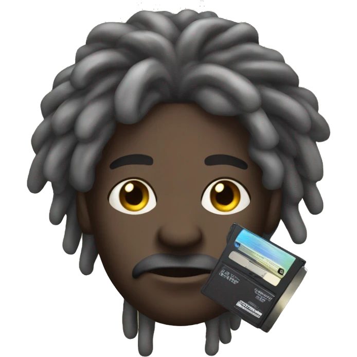 darkskin with dreads and a mustache holding a cd emoji