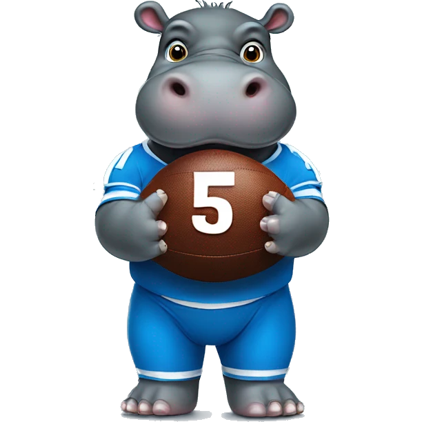 hippo holding football with blue jersey with the #5 emoji