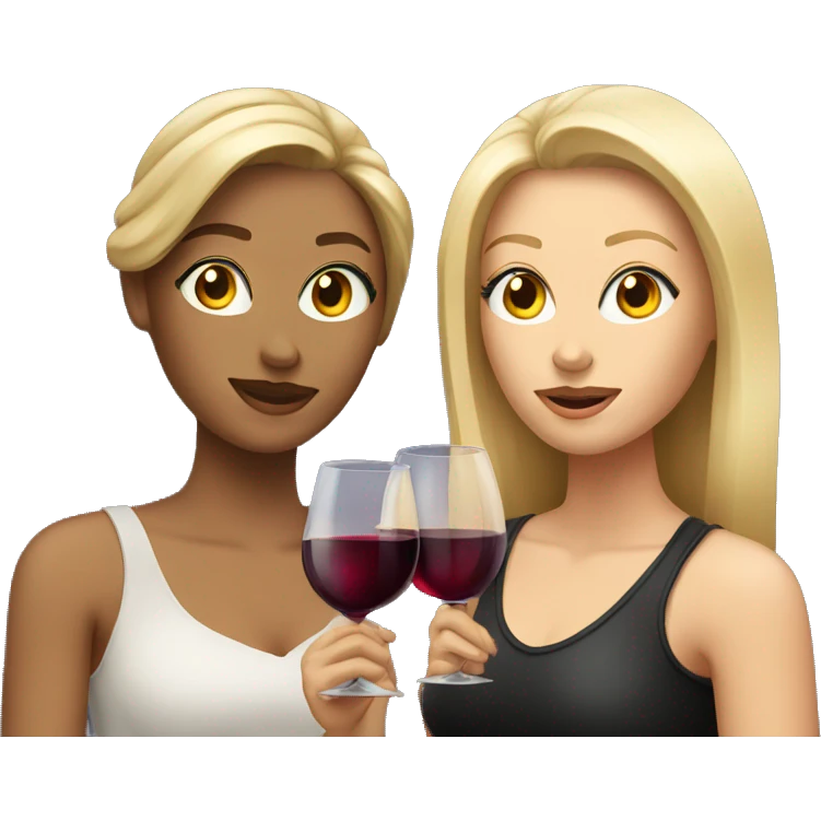 Two women, one blondie and one brunette, with wine glasses emoji