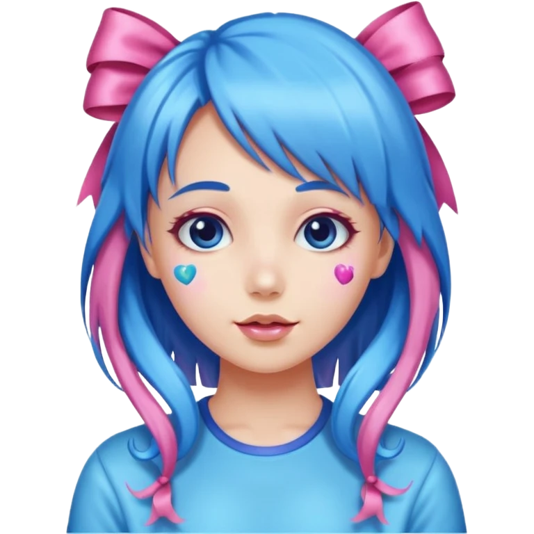candy girl from candyland very long blue pink mixed candy hair with ribbon and  emoji