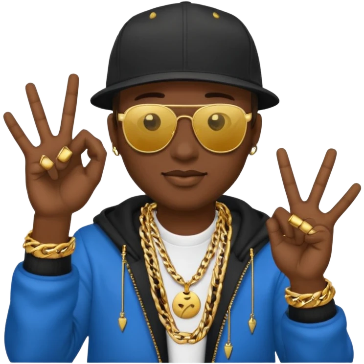 rapper emoji making a hand sign, gold chain, sunglasses emoji