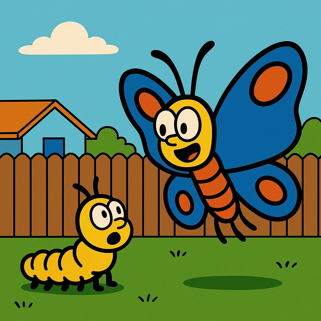 The caterpillar (a small, soft insect with many legs) morphed into a butterfly. emoji
