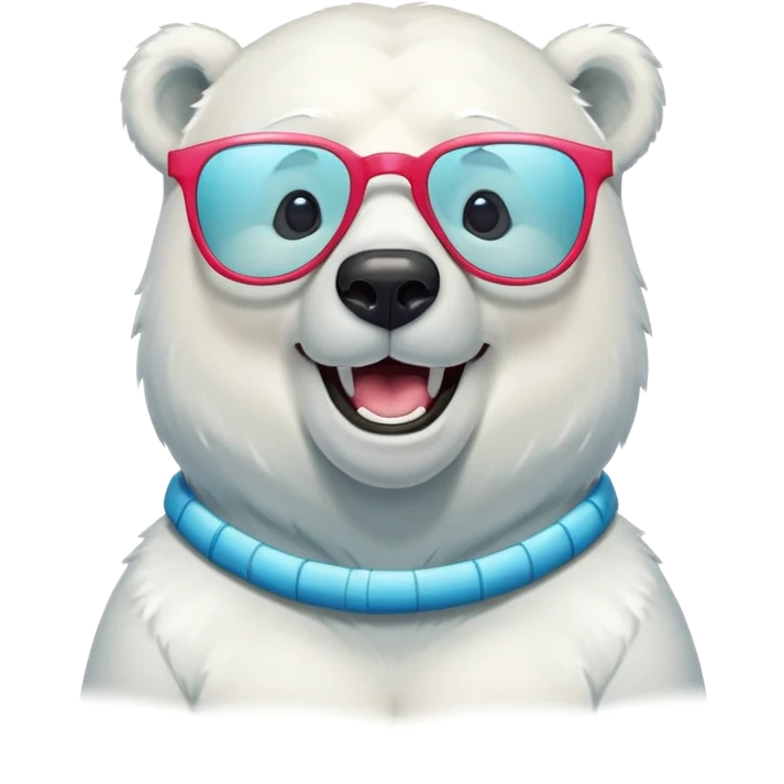 laughing polar bear headshot wearing a t-shirt and oversized colorful glasses emoji
