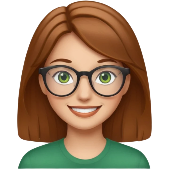 light brown hair woman with green eyes and glasses smiling emoji