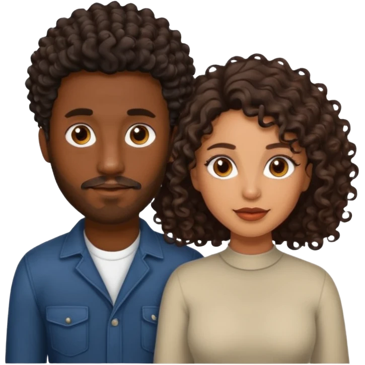Dark brown skin man with a light beard and a curly   fade haircut with dark brown eyes with a light brown Latina woman with dark wavy hair  emoji