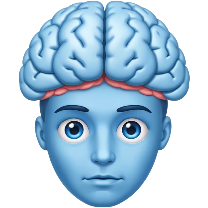 All blue adult person face emoji with a brain for hair emoji