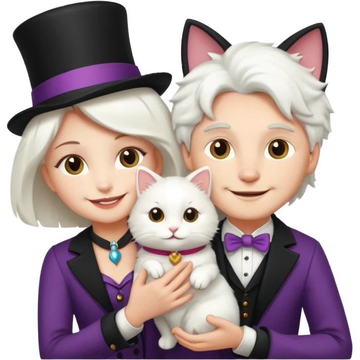 magician couple and their pet cat emoji