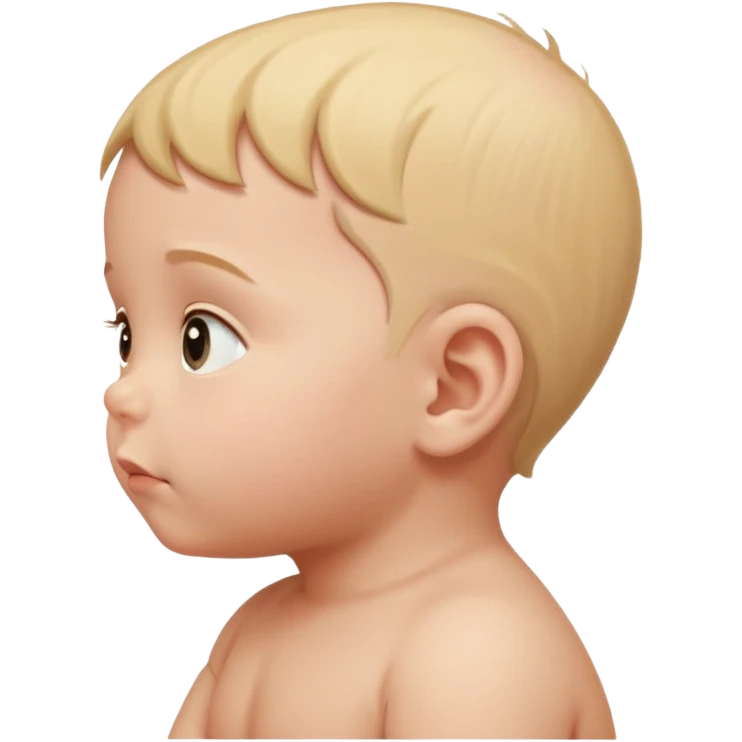 a baby in profile, head upwards, thinking emoji