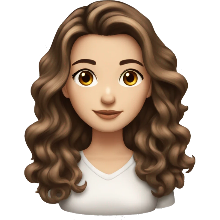 White girl brown eyes with long voluminous brown hair with brown highlights balayage  emoji