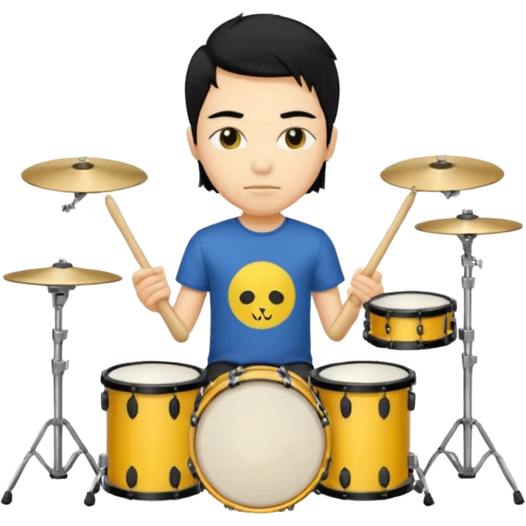 drummer with yellow skin and black hair at drum kit emoji