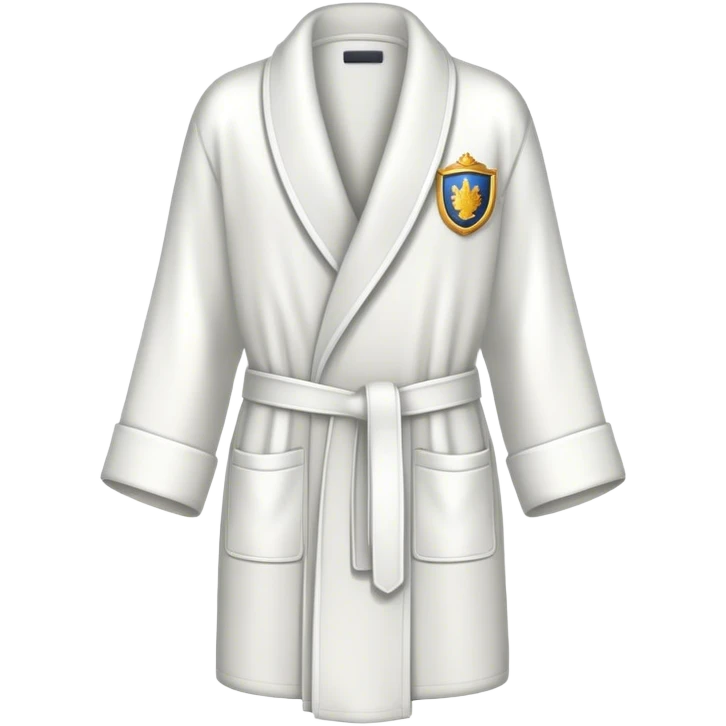 White luxury hotel robe with crest emoji