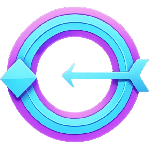Futuristic retry arrow: an open curved neon arrow forming almost a circle but leaving a gap, clear restart motion. Glowing blue and violet Virtuosa colors, soft Ovi-like floating shape, playful high-tech style, luminous semi-matte texture. No text. Full background.
 emoji