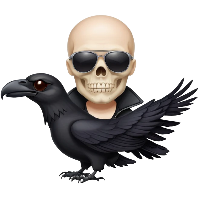 Skull Biker wearing sunglasses holding a raven emoji