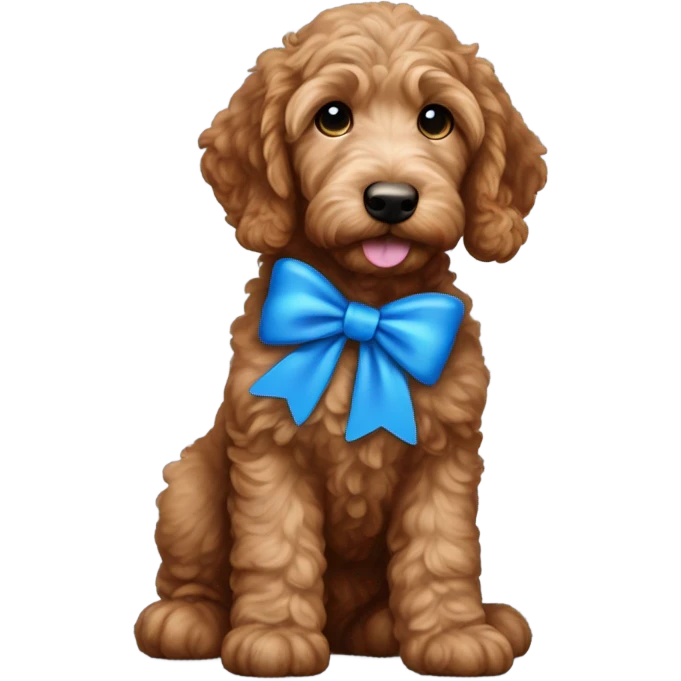 Red brown goldendoodle puppy white nose and chest blue bow in ear  emoji