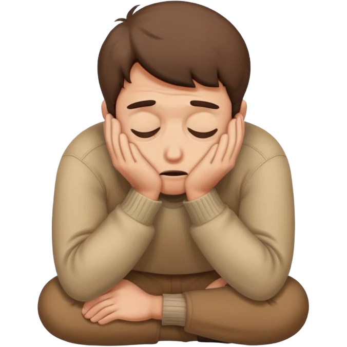 Scared man sitting curled up on himself, hidding his eyes emoji