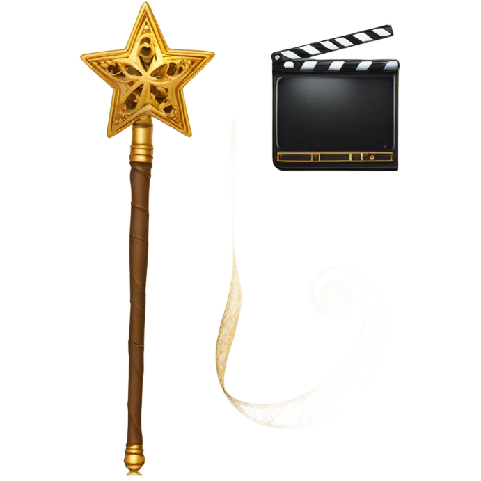 a magic wand and a video reel - discovery, sparkle, video, explore emoji