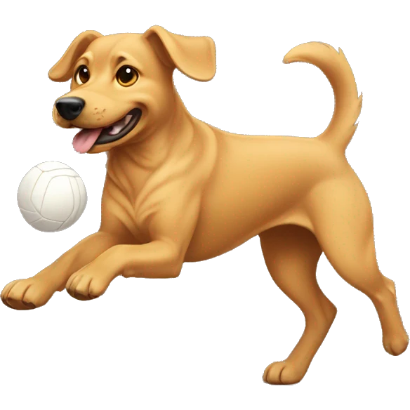 tan dog with curly tail chasing a ball emoji