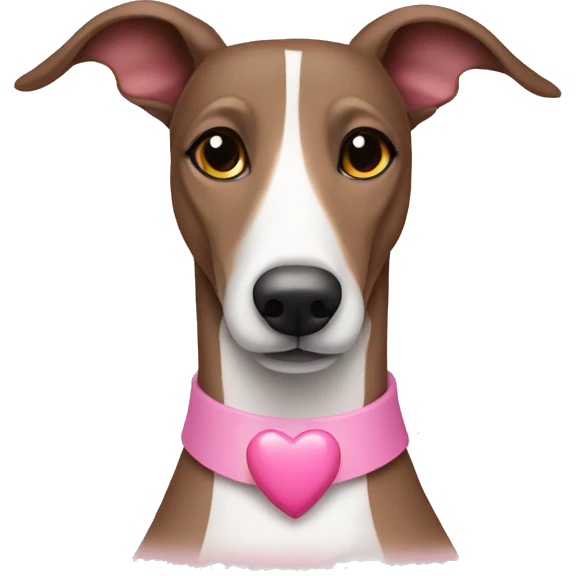 Brown and white Greyhound with pink hearts around emoji