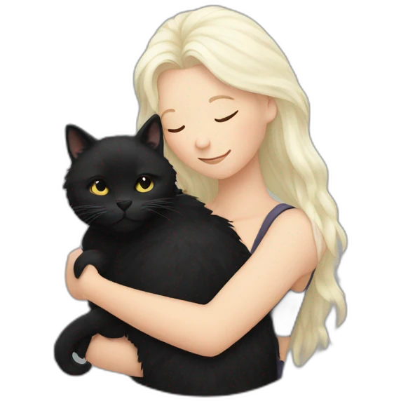 black fluffy cat and white woman cuddling emoji