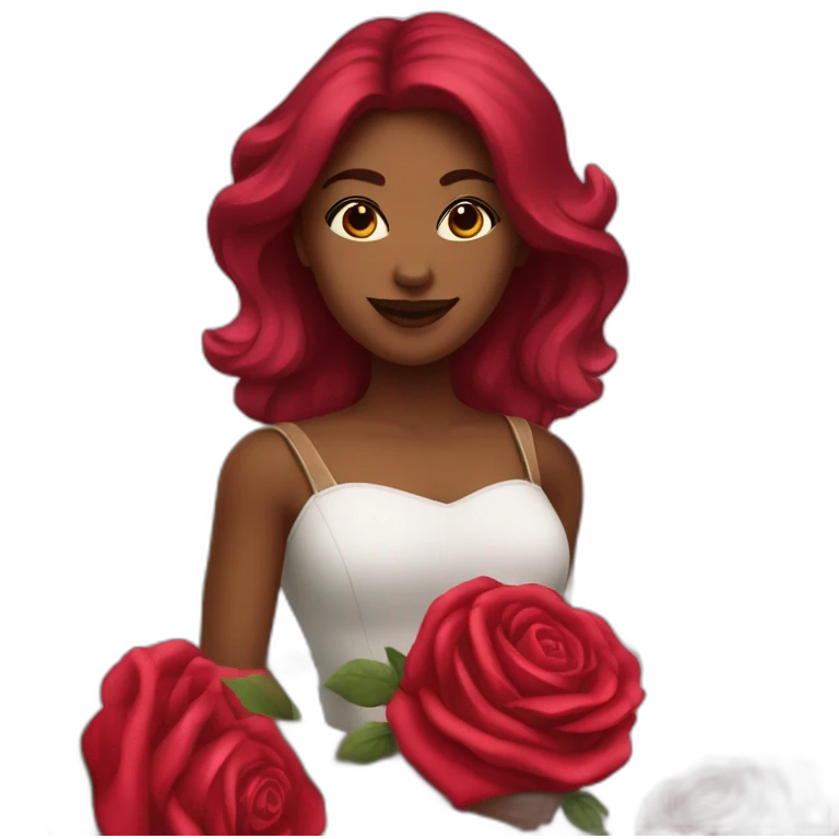 Femme métisse tenant un Bouquet de rose rouge emoji