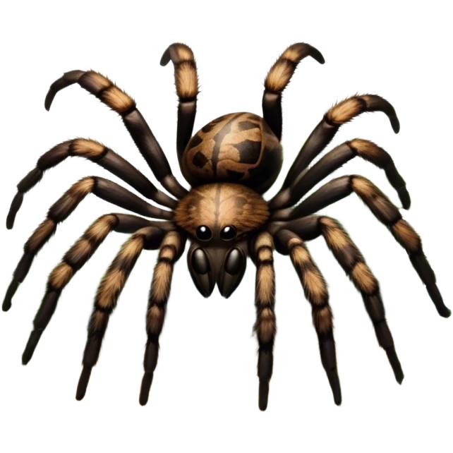 Close-up collage of a pet spider like tarantula, inside a large terrarium. Soft natural lighting highlights their textures and details. Transparent background emoji