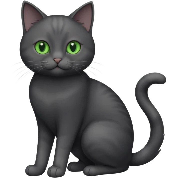 full body gorgeous solid dark grey cat with green eyes, white paws and white whiskers playing emoji