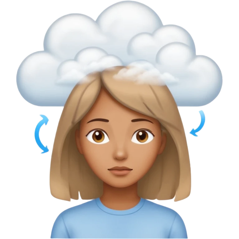 a thoughtful woman with a cloud of thoughts over her head emoji