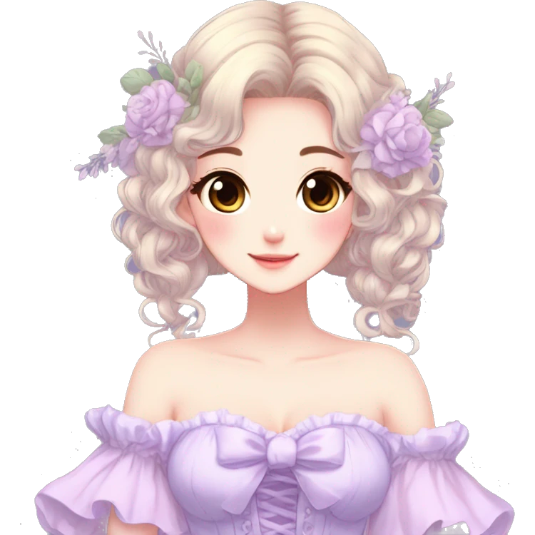Cute gorgeous pretty attractive anime lady beautiful hair with gorgeous dress fairycore cottagecore pastel core detailed high quality trending VOGUE aesthetic emoji