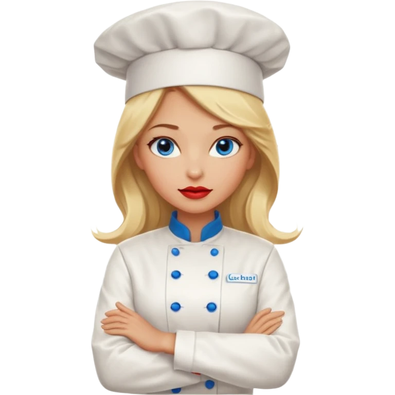 Beautiful, sexy,  long blonde hair, blue eyed, full red lips female chef arms folded  emoji