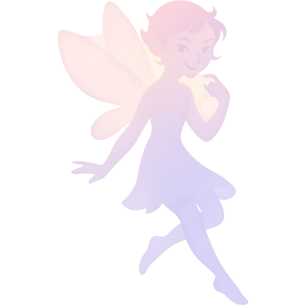 delicate figure with a soft glow, playful mischief in the eyes, and an enchanting aura, in a minimalist silhouette with pastel colors emoji