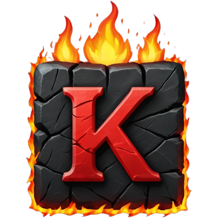 burning coal square with letter K chiseled on it emoji