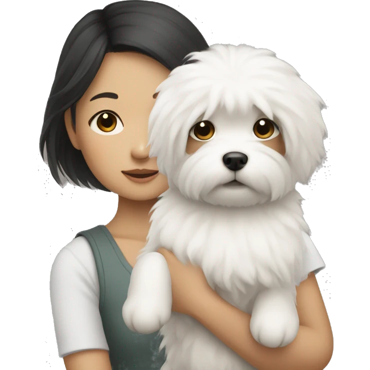 Asian girl with small white fluffy dog emoji