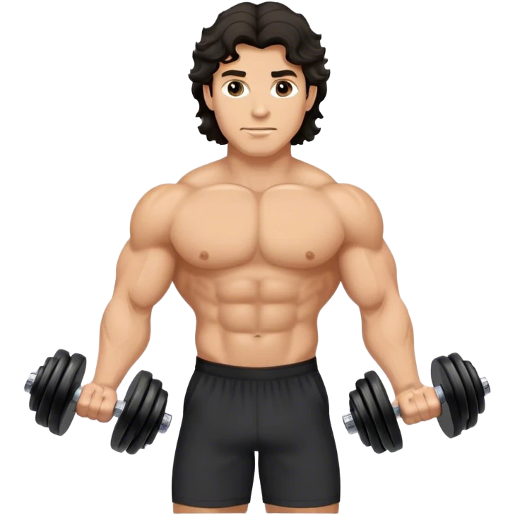 caucasian black haired wavy gym guy with dumbells emoji