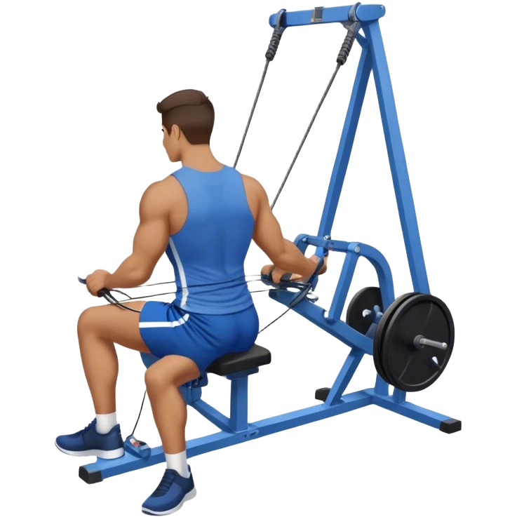 back view of man with blue shorts using seated cable-rows machine emoji