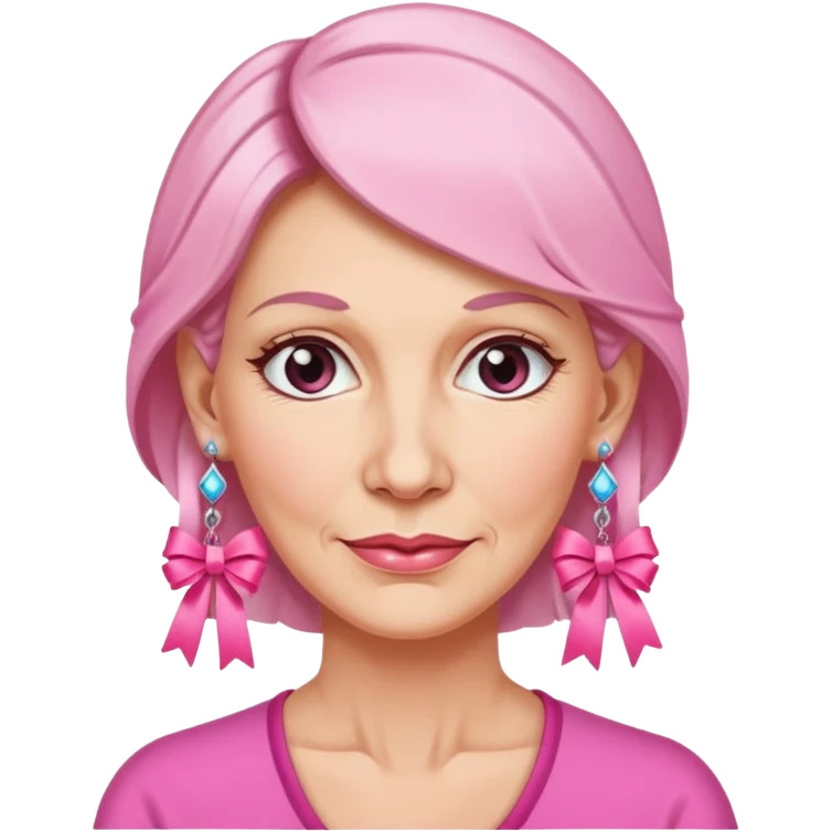 Mature Women with earrings of pink ribbons emoji