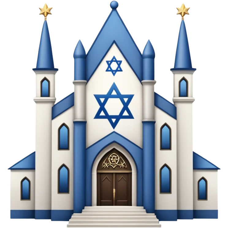 reform jewish synagogue similar in architecture to historical religious architecture in europe. the building should be white in color, featuring gothic architectural elements and star of david. avoid christian symbols. the emoji should be in ios emoji style. emoji