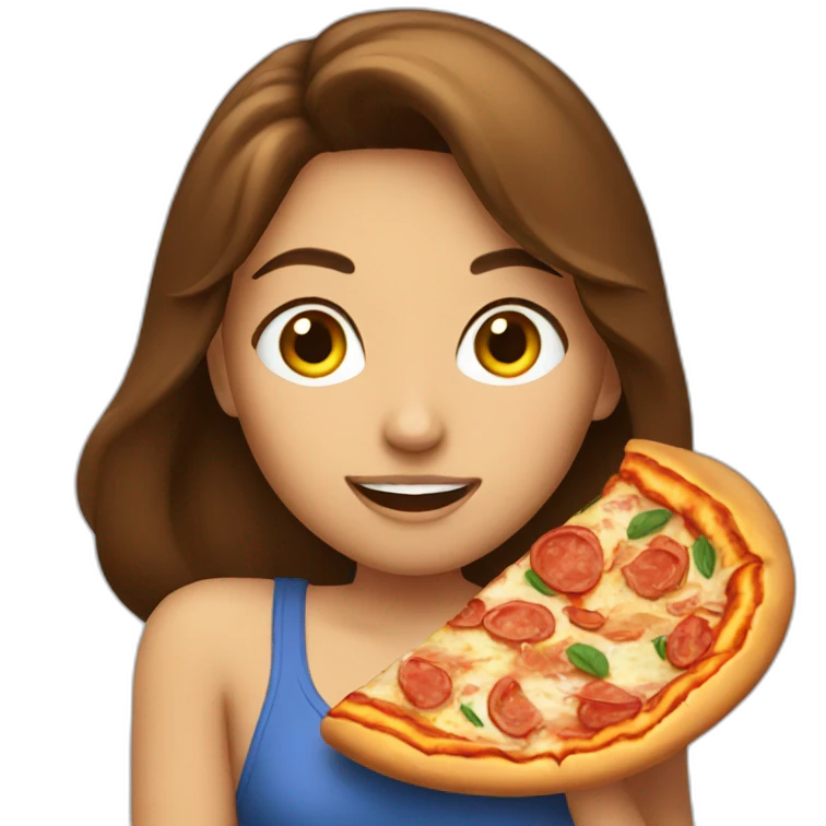 Brunette eating Pizza emoji