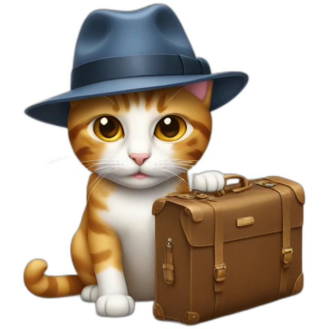 cat wearing a fedora with a suitcase emoji