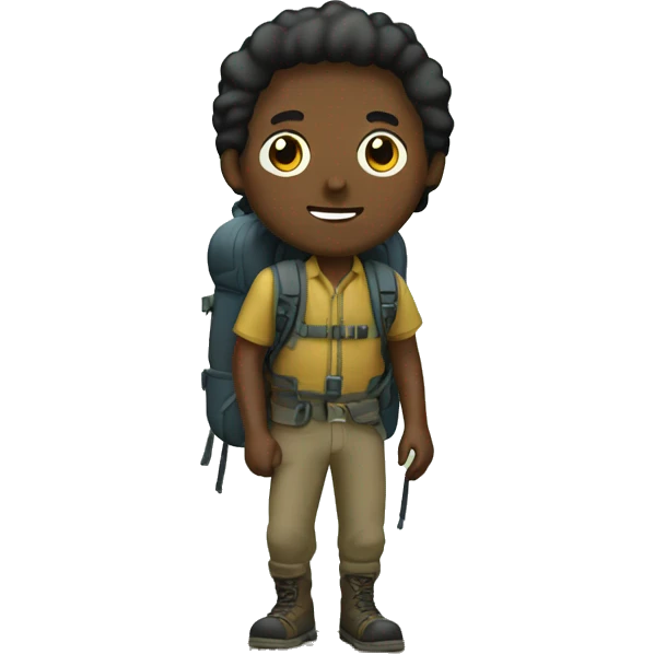 Backpacking in the woods, black hair man emoji
