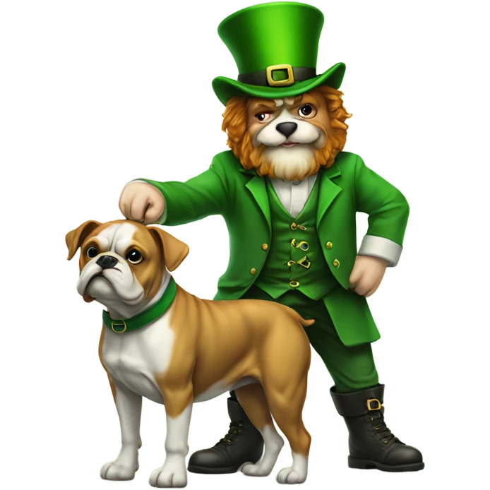 Leprechaun standing on a bulldog emoji