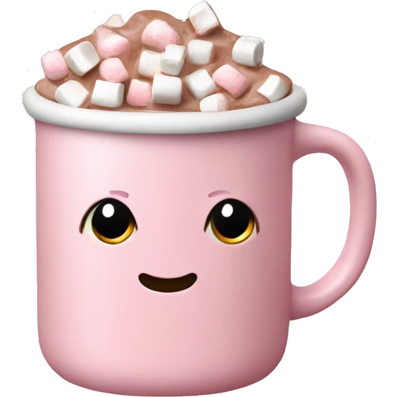 Light Pink mug of hot chocolate with marshmallows  emoji