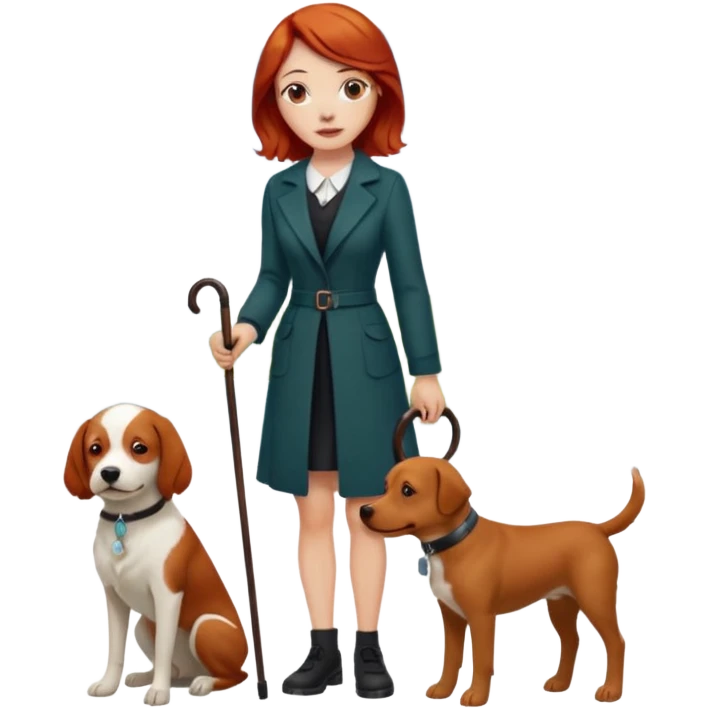 Red headed woman with a cane and a dog emoji