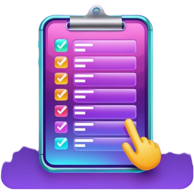 create a checklist in purple neon with mixed gradeient colour with bright shine emoji