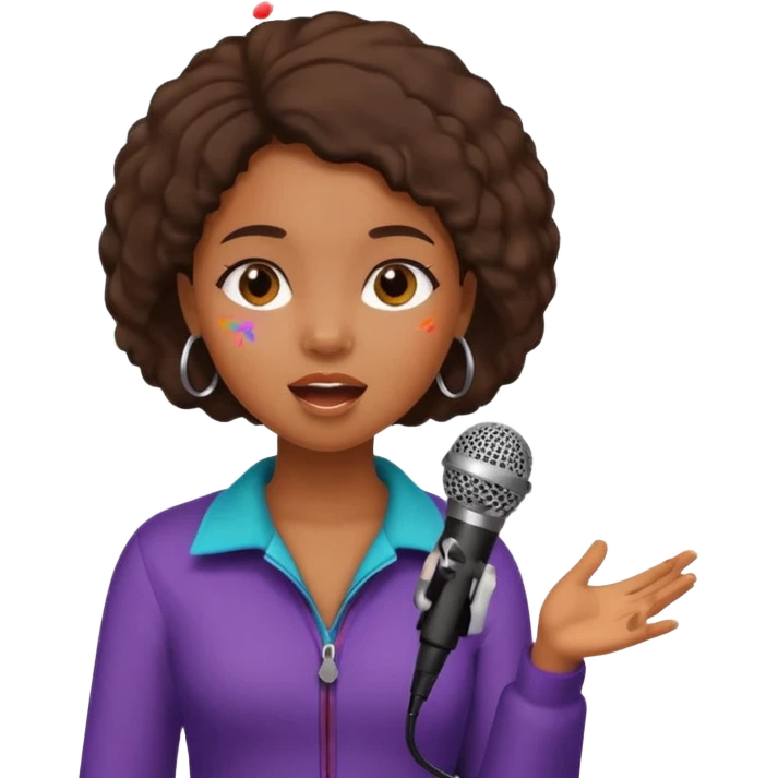 African American girl singing with microphone in her hand Abe music notes everywhere emoji