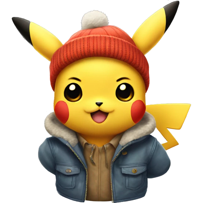 Pikachu in a beanie and jacket emoji