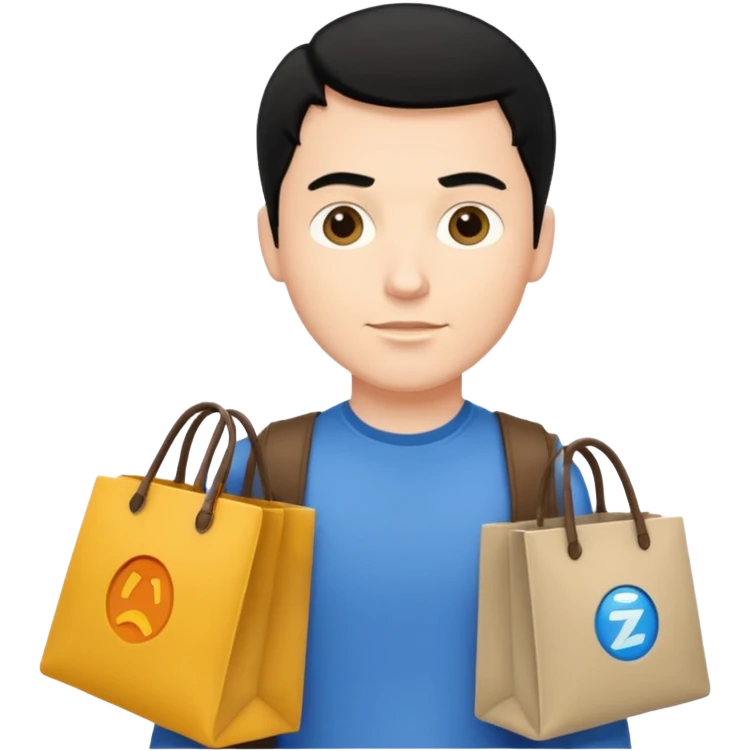 a white man with black hair carrying branded bags emoji
