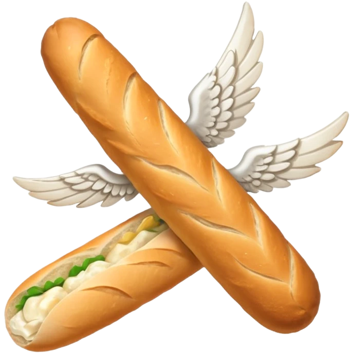 baguette with tiny angel wings floating emoji