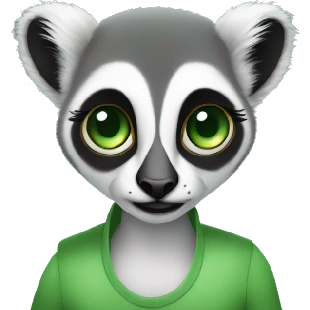 female lemur with giant green eyes with long eyelashes who is a social media manager maybe uses a PC or is on the phone emoji