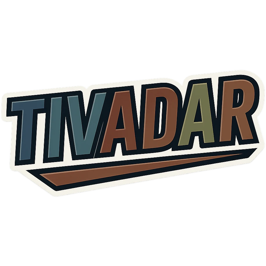Tivadar name in masculine, modern, gradient font with precise Hungarian characters, dark outline, extra thick, prominent white border as in reference images, dynamic slanted underline, masculine color shades (blue, gray, burgundy, green, brown), 1000x1000 px, PNG, transparent background emoji