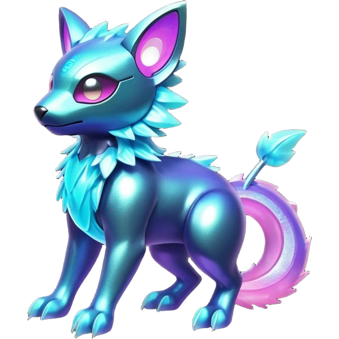  Epic legendary rare glowing mechanical Shiny sparkly transparent bioluminescent luminescent vibrant bright pastel dark exotic iridescent colorful gradients futuristic modern metallic glossy glittery fantasy-cyber-Protogen-Fakémon-Pokémon-Vernid-creature emoji